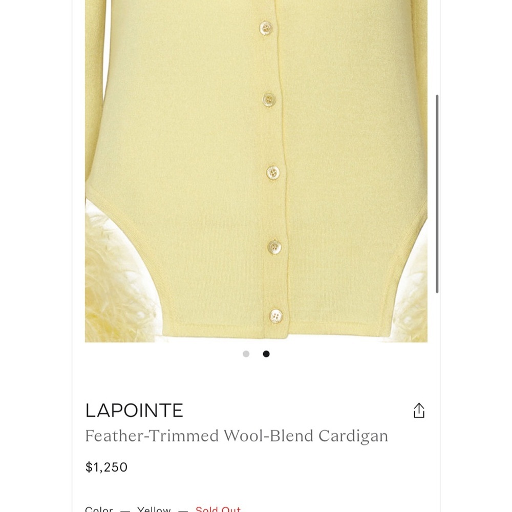 Lapointe Yellow Ostrich Feather Trimmed Wool Blend Cardigan Sz 6 - Picture 3 of 4